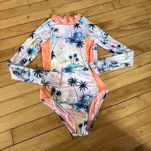 Hobie palm tree print long sleeve one piece youth swimsuit